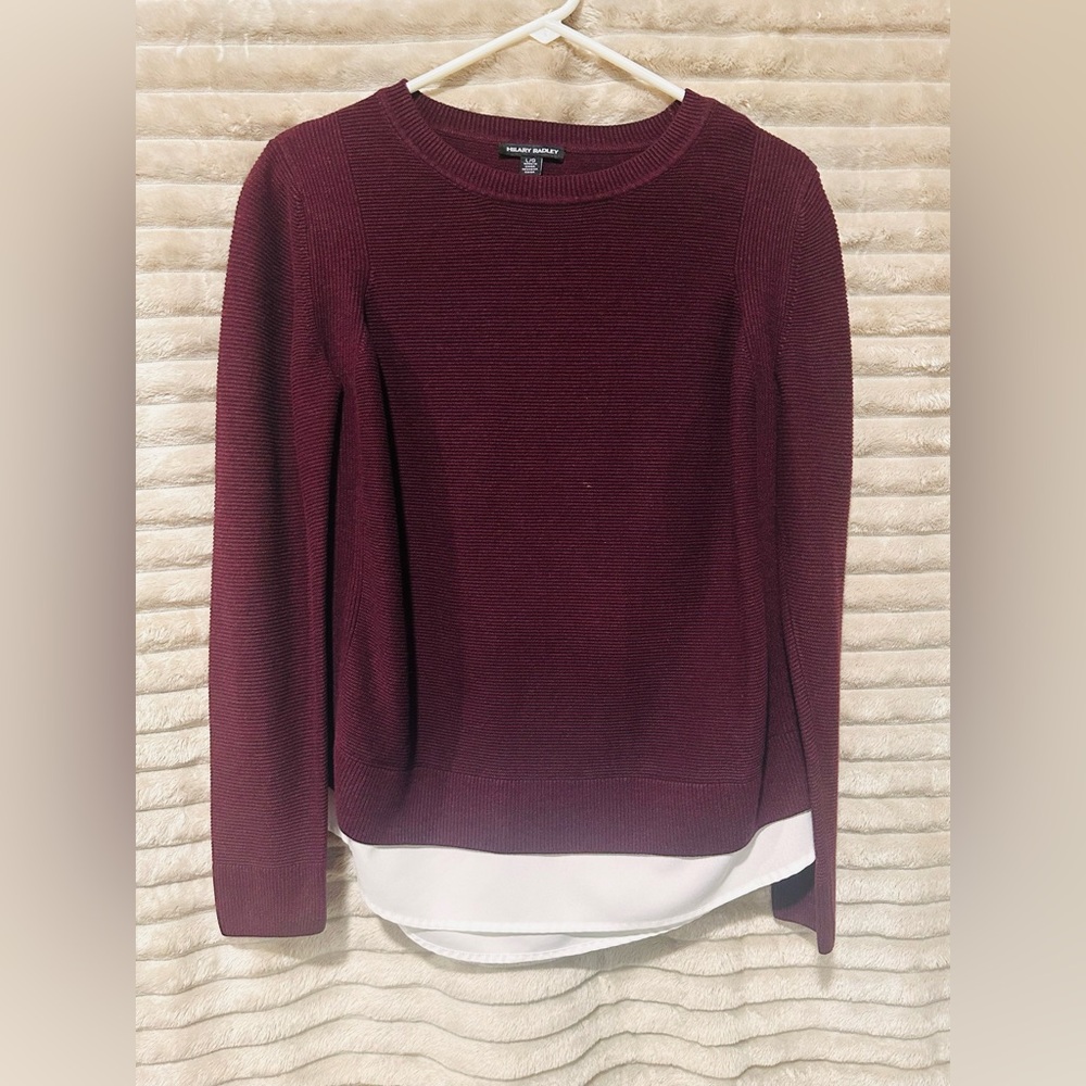 Elegant Burgundy Sweater with White Hem